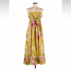DVF Diane Von Furstenburg Chartreuse Pink Floral Silk Dress - 8